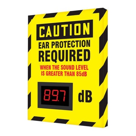 Accuform Accuform Decibel Meter Sign, Caution Ear Protection Required, 12in x 10in x 1in SCS601